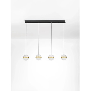 Lampa 4 kule wiszące na listwie Zamo 25cm LED 3000K czarny / złoty mosiądz / alabaster / przeźroczysty