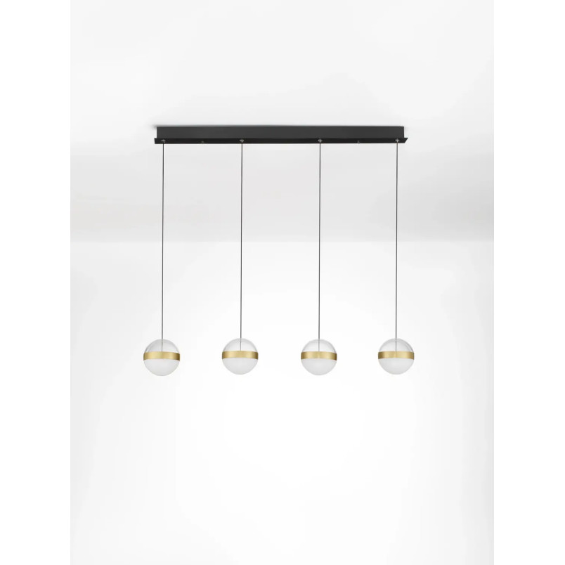 Lampa 4 kule wiszące na listwie Zamo 25cm LED 3000K czarny / złoty mosiądz / alabaster / przeźroczysty