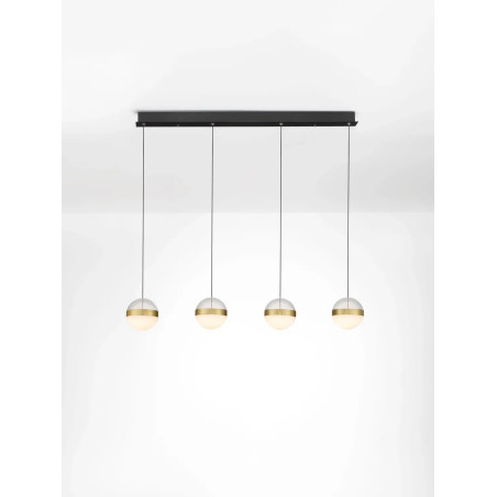 Lampa 4 kule wiszące na listwie Zamo 25cm LED 3000K czarny / złoty mosiądz / alabaster / przeźroczysty
