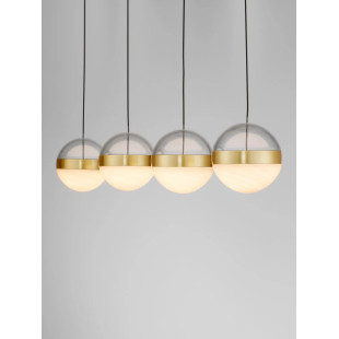 Lampa 4 kule wiszące na listwie Zamo 25cm LED 3000K czarny / złoty mosiądz / alabaster / przeźroczysty