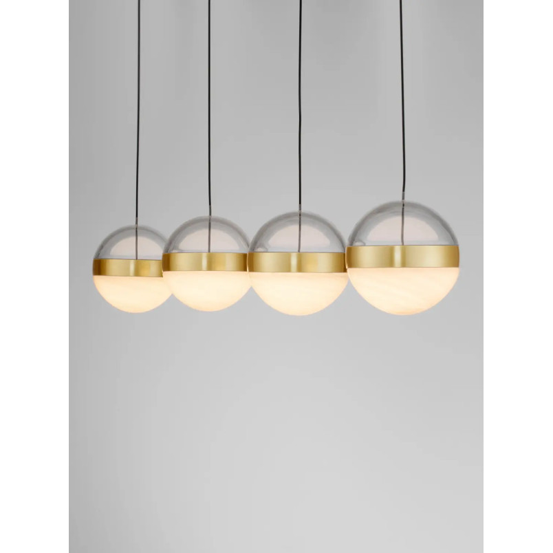 Lampa 4 kule wiszące na listwie Zamo 25cm LED 3000K czarny / złoty mosiądz / alabaster / przeźroczysty