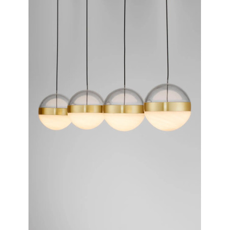 Lampa 4 kule wiszące na listwie Zamo 25cm LED 3000K czarny / złoty mosiądz / alabaster / przeźroczysty