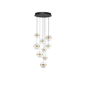 Lampa 9 kul wiszących Zamo 33cm LED 3000K czarny / złoty mosiądz / alabaster / przeźroczysty