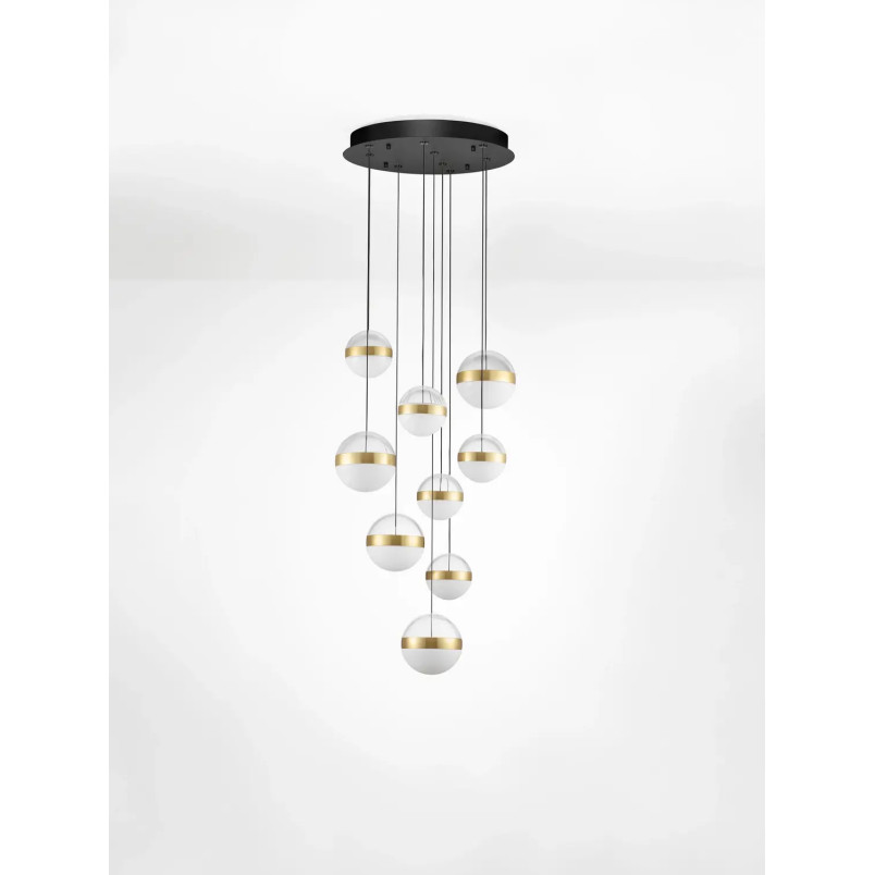 Lampa 9 kul wiszących Zamo 33cm LED 3000K czarny / złoty mosiądz / alabaster / przeźroczysty