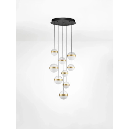 Lampa 9 kul wiszących Zamo 33cm LED 3000K czarny / złoty mosiądz / alabaster / przeźroczysty