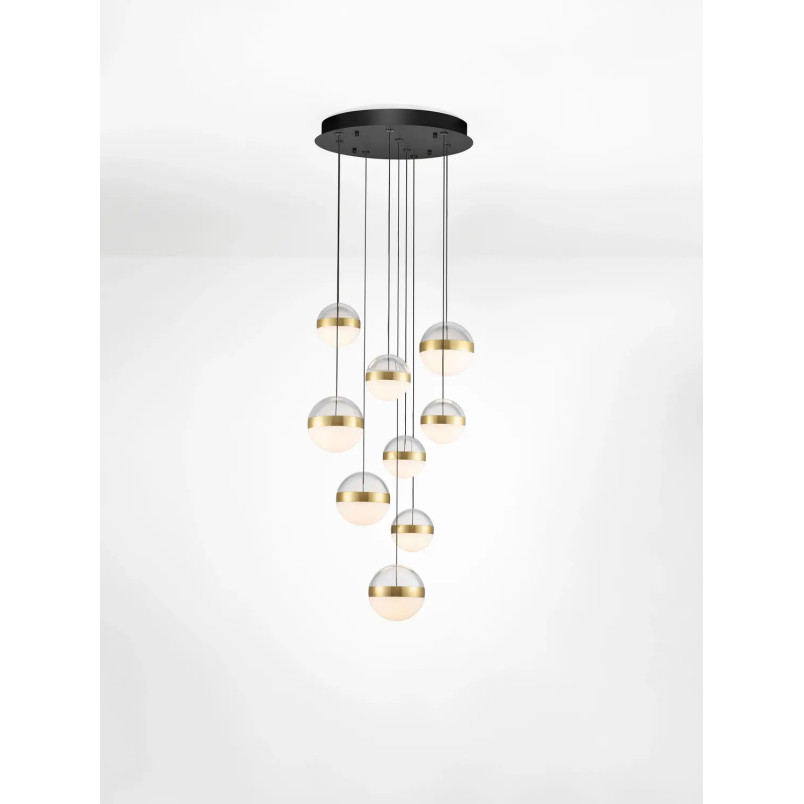 Lampa 9 kul wiszących Zamo 33cm LED 3000K czarny / złoty mosiądz / alabaster / przeźroczysty