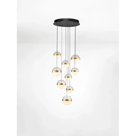 Lampa 9 kul wiszących Zamo 33cm LED 3000K czarny / złoty mosiądz / alabaster / przeźroczysty