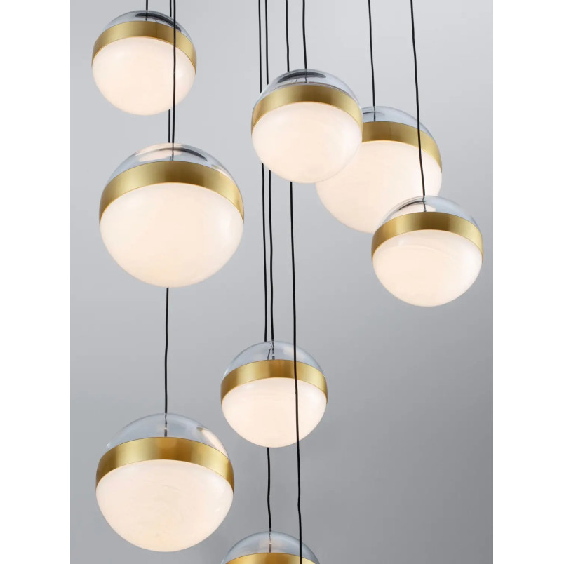 Lampa 9 kul wiszących Zamo 33cm LED 3000K czarny / złoty mosiądz / alabaster / przeźroczysty