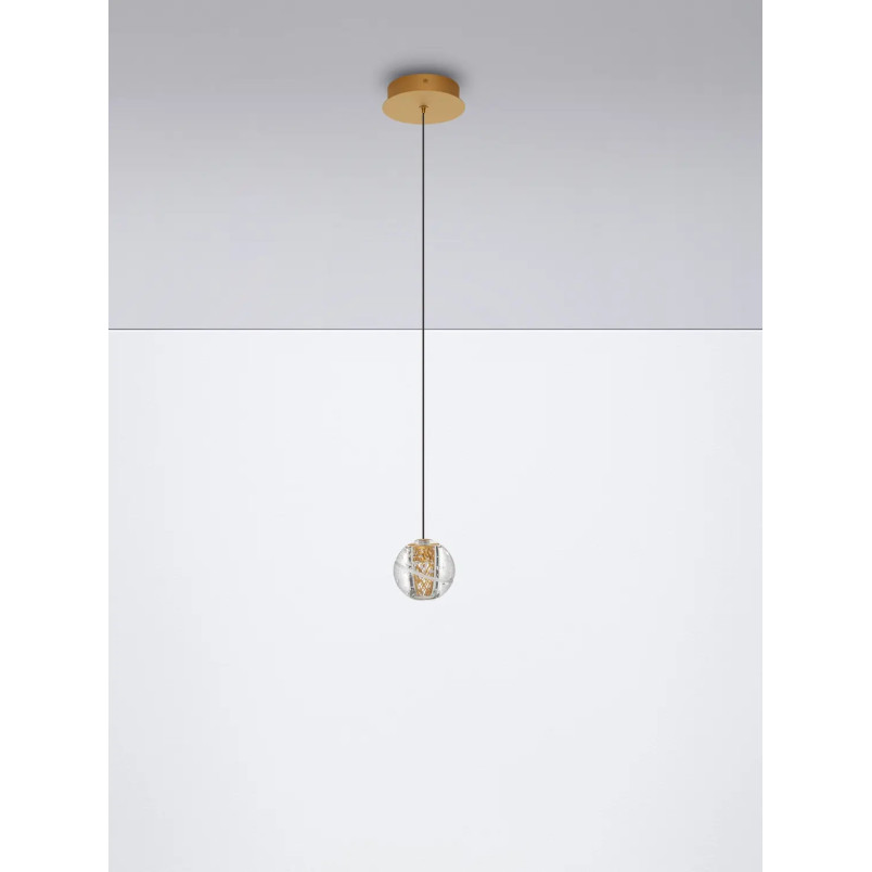 Lampa wisząca kula glamour Veroli 14cm LED 3000K złoty metal / szkło transparentne