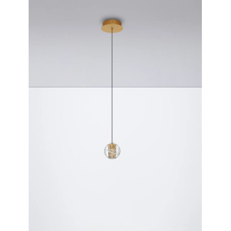 Lampa wisząca kula glamour Veroli 14cm LED 3000K złoty metal / szkło transparentne