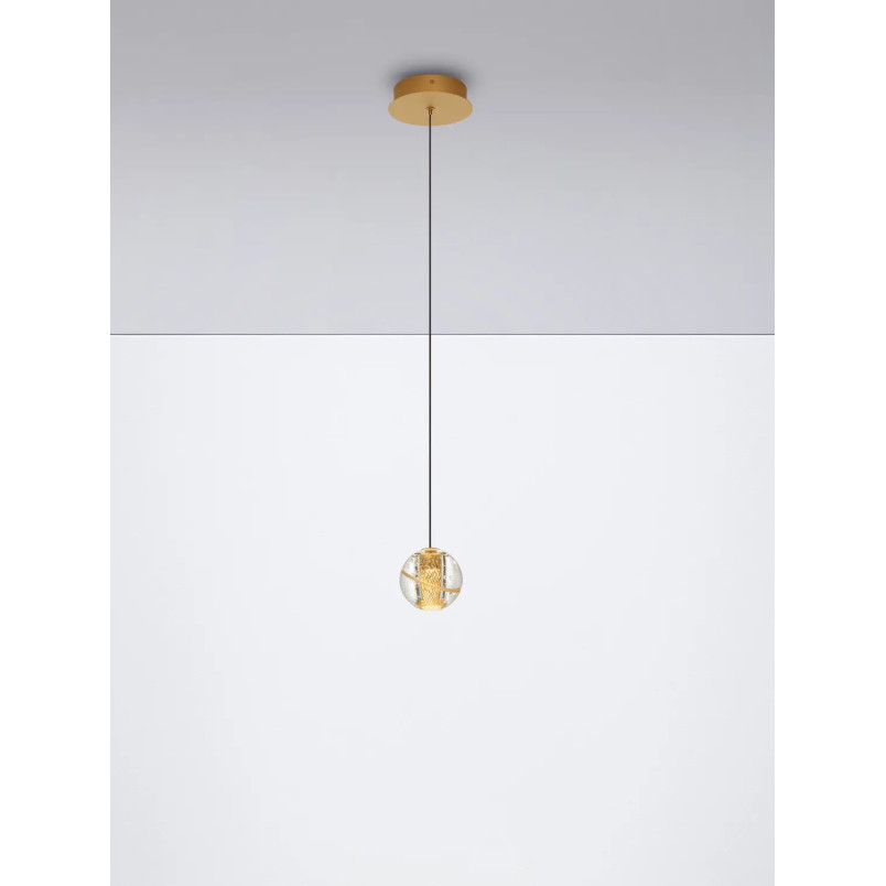 Lampa wisząca kula glamour Veroli 14cm LED 3000K złoty metal / szkło transparentne