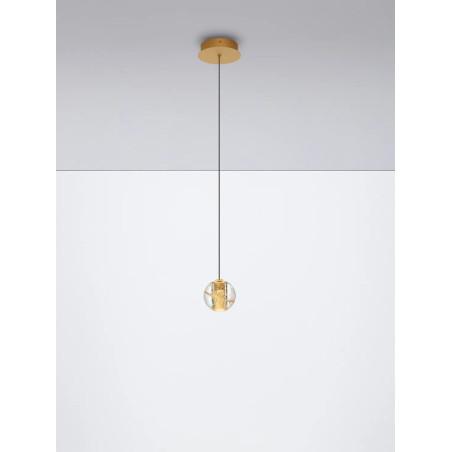 Lampa wisząca kula glamour Veroli 14cm LED 3000K złoty metal / szkło transparentne