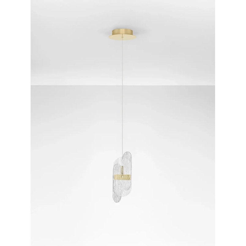 Lampa wisząca modern - szkło strukturalne Ferrara 14cm LED 3000K przeźroczysty / złoty mosiądz