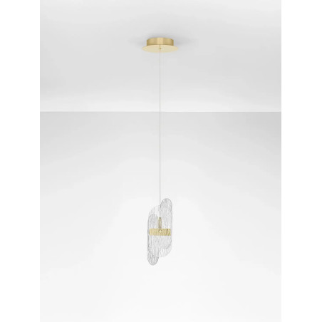 Lampa wisząca modern - szkło strukturalne Ferrara 14cm LED 3000K przeźroczysty / złoty mosiądz