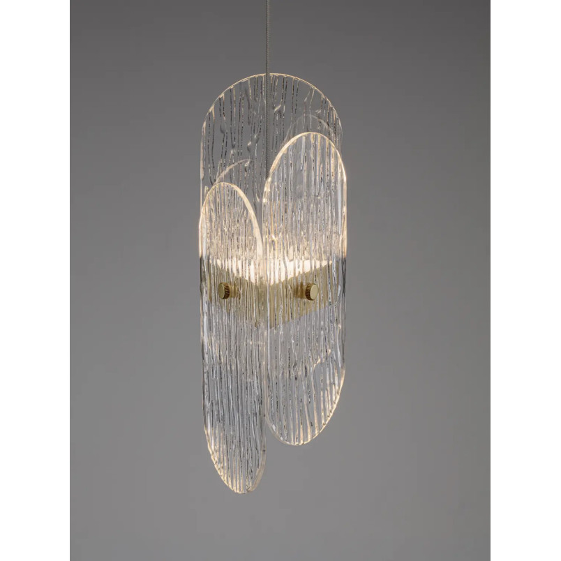 Lampa wisząca modern - szkło strukturalne Ferrara 14cm LED 2700K przeźroczysty / złoty mosiądz