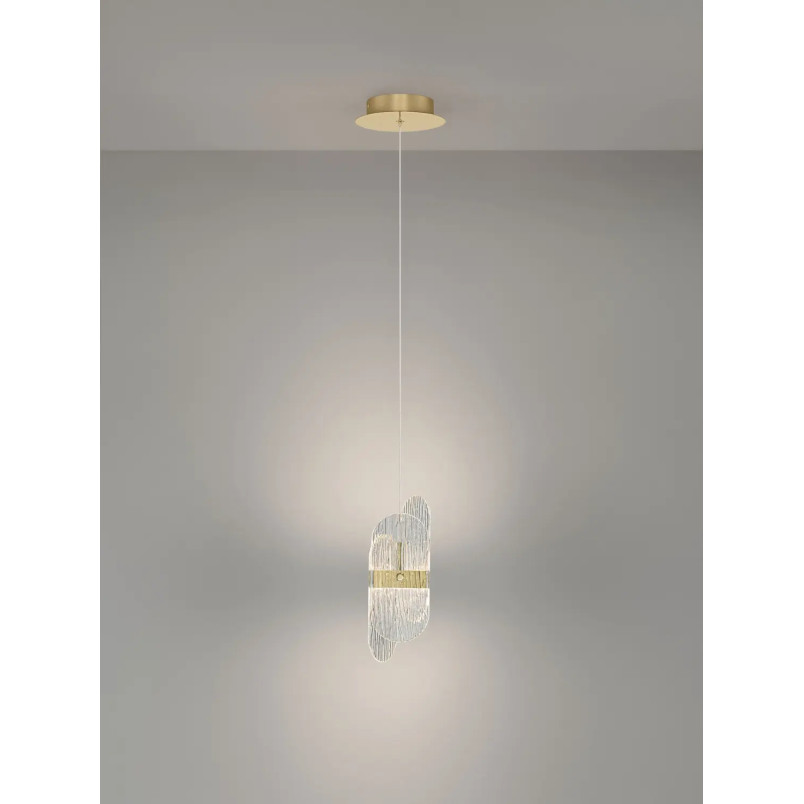 Lampa wisząca modern - szkło strukturalne Ferrara 14cm LED 2700K przeźroczysty / złoty mosiądz