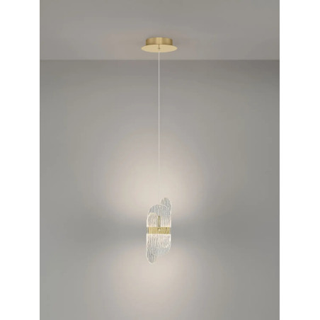 Lampa wisząca modern - szkło strukturalne Ferrara 14cm LED 2700K przeźroczysty / złoty mosiądz