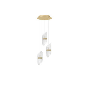 Lampa wisząca 3 punktowa - szkło strukturalne Ferrara 30cm LED 3000K przeźroczysty / złoty mosiądz
