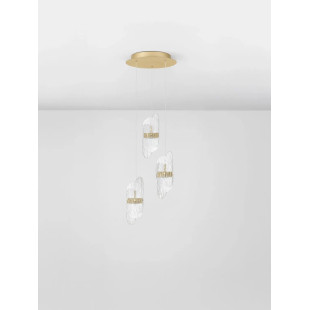 Lampa wisząca 3 punktowa - szkło strukturalne Ferrara 30cm LED 3000K przeźroczysty / złoty mosiądz