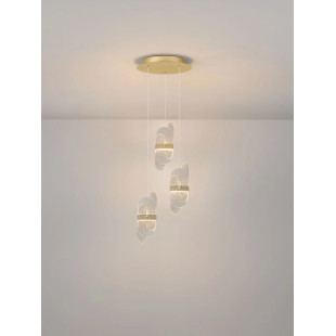 Lampa wisząca 3 punktowa - szkło strukturalne Ferrara 30cm LED 3000K przeźroczysty / złoty mosiądz