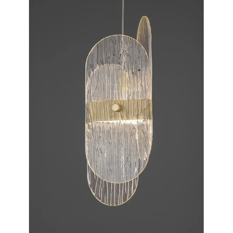 Lampa wisząca 3 punktowa - szkło strukturalne Ferrara 30cm LED 3000K przeźroczysty / złoty mosiądz