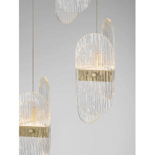 Lampa wisząca 3 punktowa - szkło strukturalne Ferrara 30cm LED 3000K przeźroczysty / złoty mosiądz