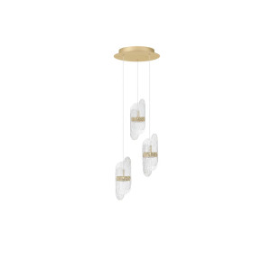 Lampa wisząca 3 punktowa - szkło strukturalne Ferrara 30cm LED 2700K przeźroczysty / złoty mosiądz
