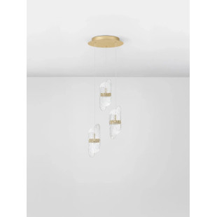 Lampa wisząca 3 punktowa - szkło strukturalne Ferrara 30cm LED 2700K przeźroczysty / złoty mosiądz
