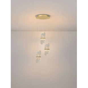 Lampa wisząca 3 punktowa - szkło strukturalne Ferrara 30cm LED 2700K przeźroczysty / złoty mosiądz
