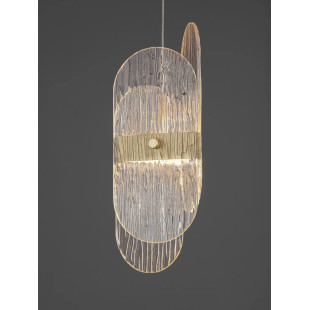 Lampa wisząca 3 punktowa - szkło strukturalne Ferrara 30cm LED 2700K przeźroczysty / złoty mosiądz