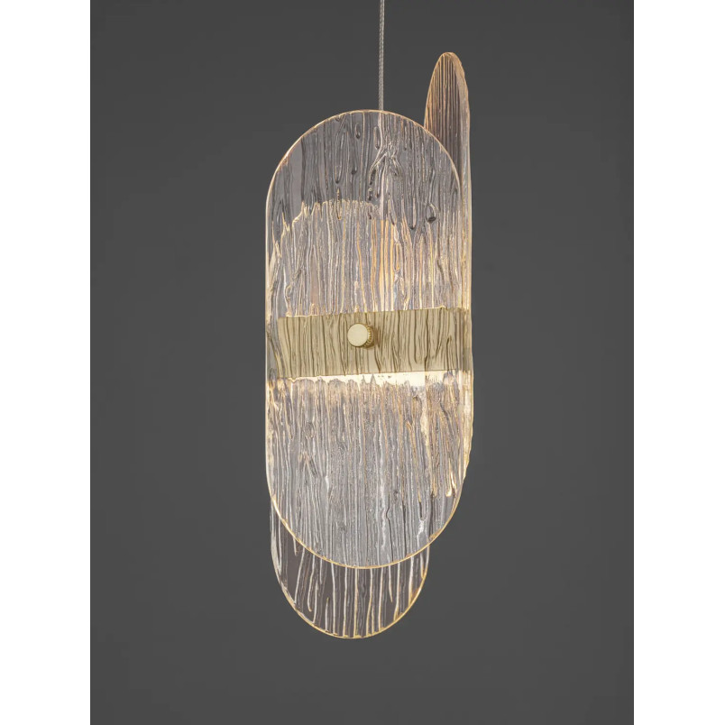Lampa wisząca 3 punktowa - szkło strukturalne Ferrara 30cm LED 2700K przeźroczysty / złoty mosiądz