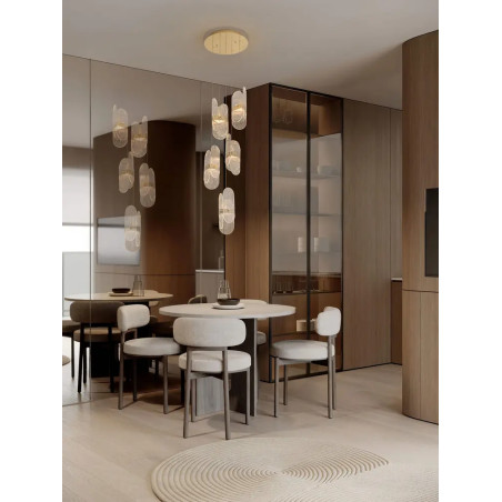 Lampa wisząca 5 punktowa - szkło strukturalne Ferrara 30cm LED 3000K przeźroczysty / złoty mosiądz