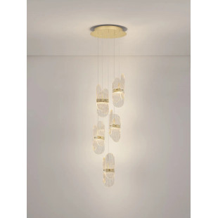 Lampa wisząca 5 punktowa - szkło strukturalne Ferrara 30cm LED 3000K przeźroczysty / złoty mosiądz