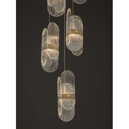 Lampa wisząca 5 punktowa - szkło strukturalne Ferrara 30cm LED 3000K przeźroczysty / złoty mosiądz