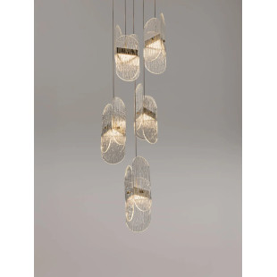 Lampa wisząca 5 punktowa - szkło strukturalne Ferrara 30cm LED 3000K przeźroczysty / złoty mosiądz
