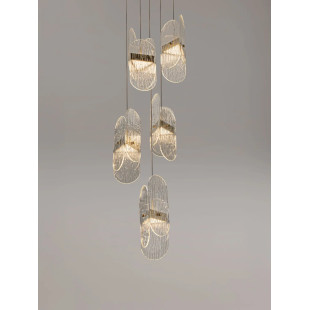 Lampa wisząca 5 punktowa - szkło strukturalne Ferrara 30cm LED 2700K przeźroczysty / złoty mosiądz