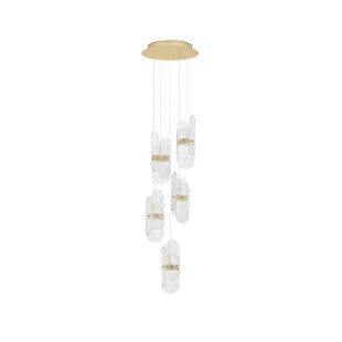 Lampa wisząca 5 punktowa - szkło strukturalne Ferrara 30cm LED 2700K przeźroczysty / złoty mosiądz