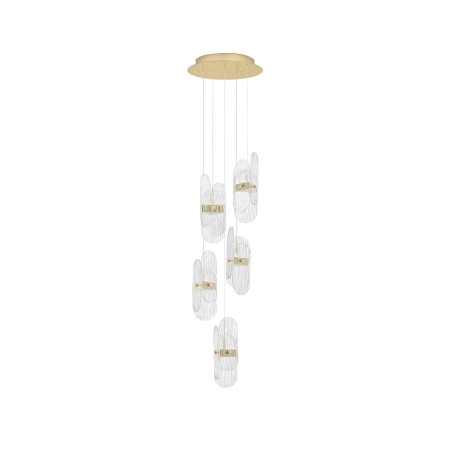 Lampa wisząca 5 punktowa - szkło strukturalne Ferrara 30cm LED 2700K przeźroczysty / złoty mosiądz