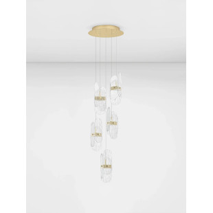 Lampa wisząca 5 punktowa - szkło strukturalne Ferrara 30cm LED 2700K przeźroczysty / złoty mosiądz