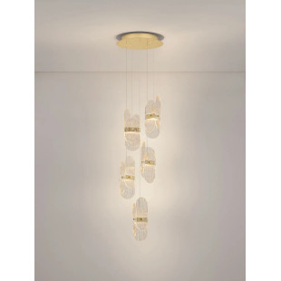 Lampa wisząca 5 punktowa - szkło strukturalne Ferrara 30cm LED 2700K przeźroczysty / złoty mosiądz