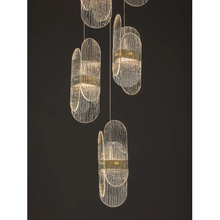 Lampa wisząca 5 punktowa - szkło strukturalne Ferrara 30cm LED 2700K przeźroczysty / złoty mosiądz