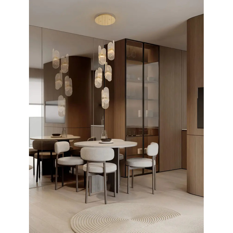 Lampa wisząca 5 punktowa - szkło strukturalne Ferrara 30cm LED 2700K przeźroczysty / złoty mosiądz