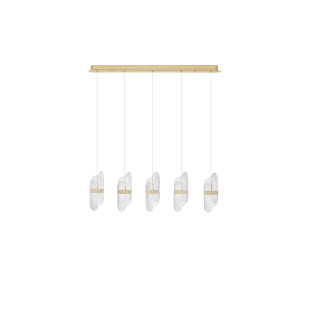 Lampa wisząca 5 punktowa na listwie - szkło strukturalne Ferrara 30cm LED 3000K przeźroczysty / złoty mosiądz