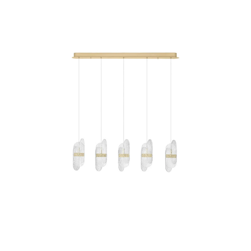 Lampa wisząca 5 punktowa na listwie - szkło strukturalne Ferrara 30cm LED 3000K przeźroczysty / złoty mosiądz