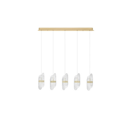 Lampa wisząca 5 punktowa na listwie - szkło strukturalne Ferrara 30cm LED 3000K przeźroczysty / złoty mosiądz