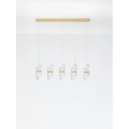 Lampa wisząca 5 punktowa na listwie - szkło strukturalne Ferrara 30cm LED 3000K przeźroczysty / złoty mosiądz