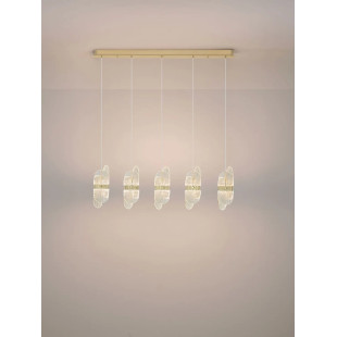 Lampa wisząca 5 punktowa na listwie - szkło strukturalne Ferrara 30cm LED 3000K przeźroczysty / złoty mosiądz