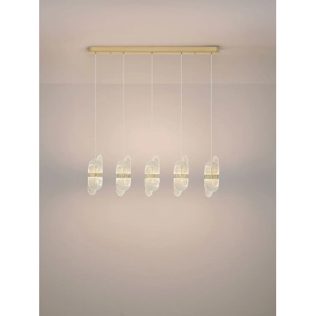 Lampa wisząca 5 punktowa na listwie - szkło strukturalne Ferrara 30cm LED 3000K przeźroczysty / złoty mosiądz