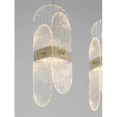 Lampa wisząca 5 punktowa na listwie - szkło strukturalne Ferrara 30cm LED 3000K przeźroczysty / złoty mosiądz
