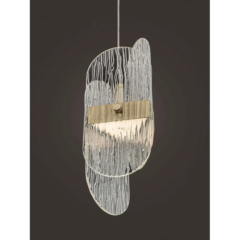 Lampa wisząca 5 punktowa na listwie - szkło strukturalne Ferrara 30cm LED 3000K przeźroczysty / złoty mosiądz